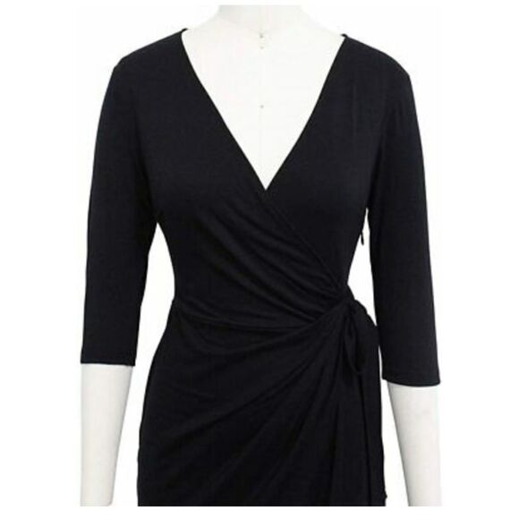 NWT BERYDRESS 3/4 sleeve v-Neck casual party work faux black wrap dress - Picture 4 of 11